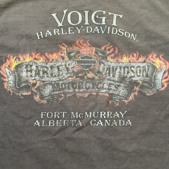 VINTAGE WELL WORN HD VOIGT HARLEY DAVIDSON ALBERTA CANADA COTTON T-SHIRT UNISEX - Picture 5 of 11